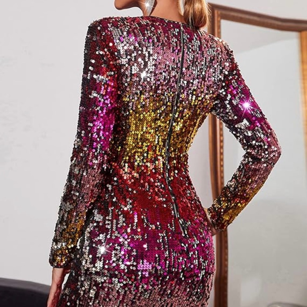 Bellabarnett Multicolor Sequin Long Sleeve Dress - Picture 4 of 6